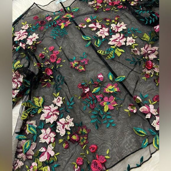 Kimchi Blue by Pacsun Sheer black blouse with embroidered flowers size Small - Picture 2 of 5